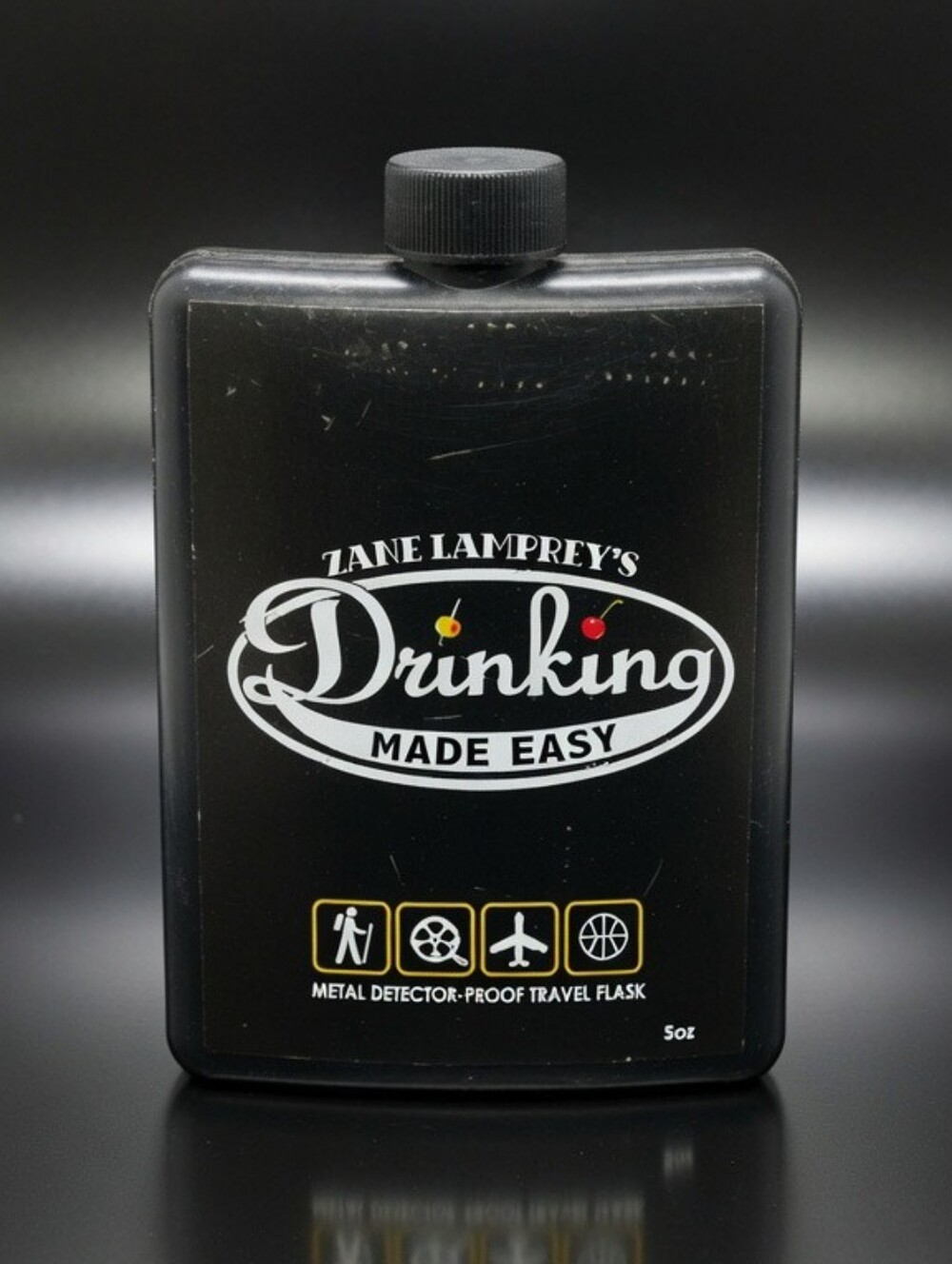 Zane Lamprey's Drinking Made Easy Black Metal Detector Proof Travel Flask 5 Oz
